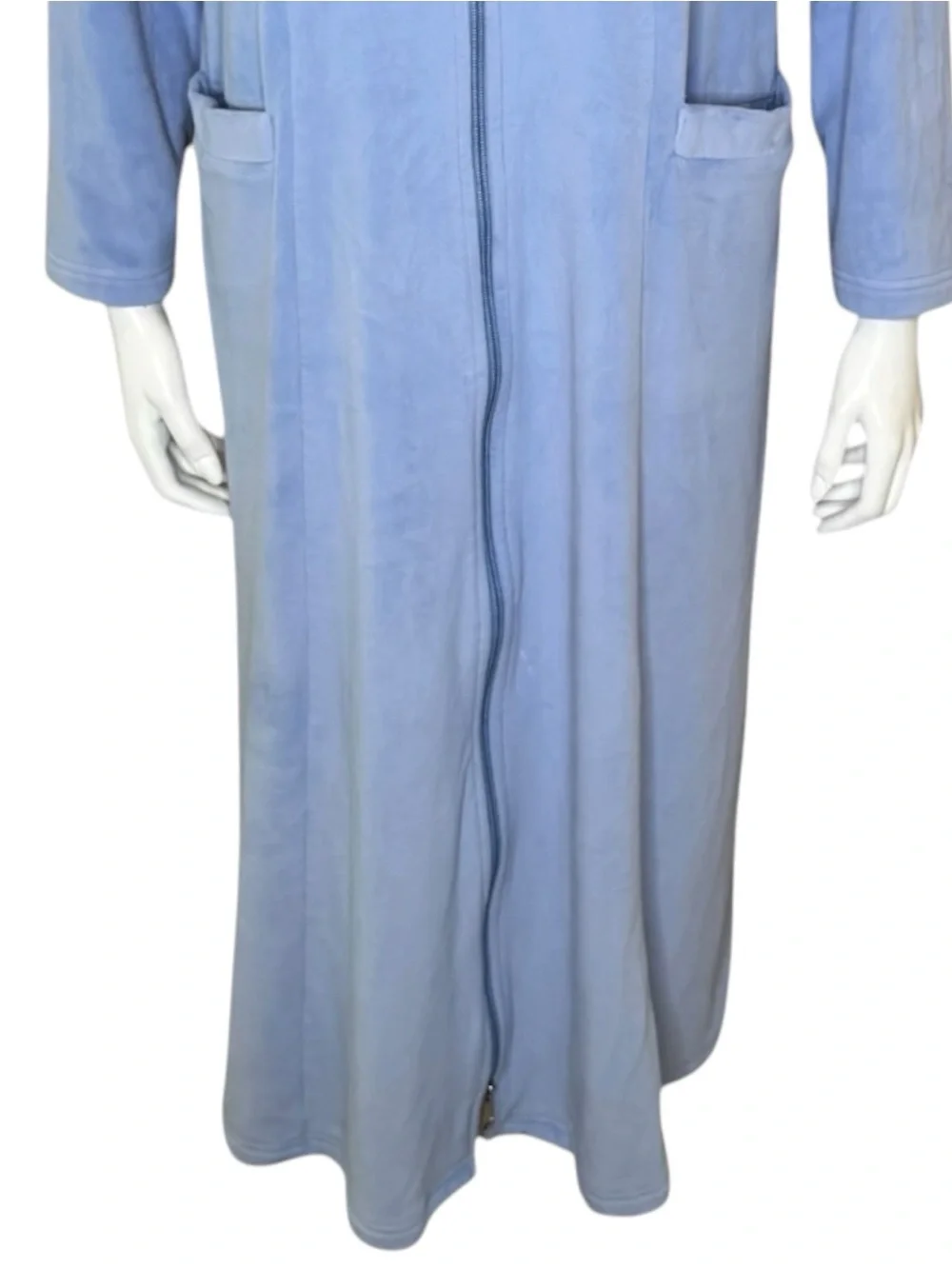 Soft Surroundings Zinfandel Zip Robe PS Petite Small Velour Pockets Blue